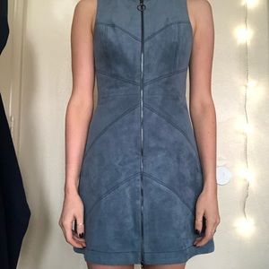 BCBGMAXAZRIA BLUE ALAINA FAUX SUEDE DRESS